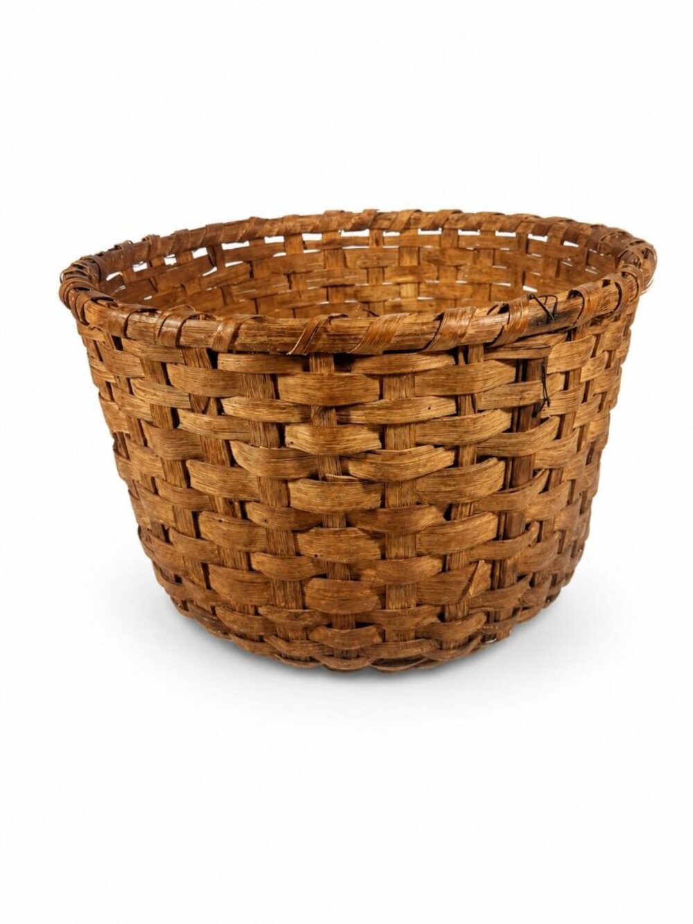Basket Antique Splint Oak Woven Cotten Harvest Picking North Carolina Handmade